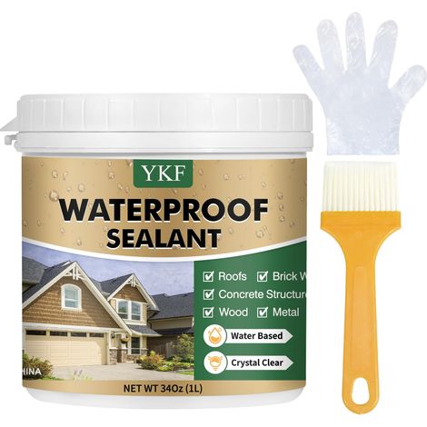 Liquide d'Étanchéité Transparent 1 kg, Revêtement Imperméable à Base d'Eau, Mastic Étanche Transparent à Appliquer au Pinceau pour Toits, Murs, Fenêtres et Gouttières (1/5)