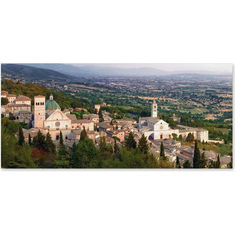 Lupia - Quadro moderno su Tela Canvas DEEP 65X143 cm, con paesaggi e localismi italiani, per casa, soggiorno, capezzale camera da letto, hotel, ufficio, PERUGIA - ASSISI S. RUFINO E S. CHIAR (1/4)