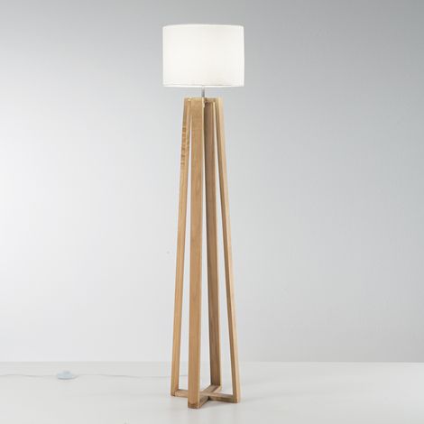 Fan Europe Berry - Stativlampe mit Stoffschirm, Naturholz, Weiß, E27 (1/4)