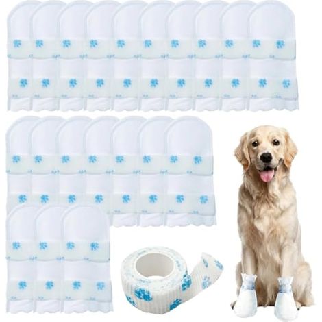Lot de 20 Chaussettes pour Chien jetables Protecteurs de Pattes empêchent Le léchage Bottes pour Pattes blessées imperméables Bandage pour Chien intérieur & extérieur (L(17-30 KG)) (1/4)