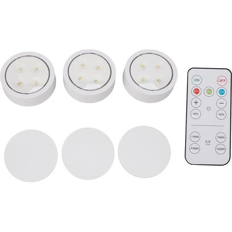 Ortviai Lampe LED sans fil pour meuble – 3 unités avec télécommande, lumière réglable blanc/chaud/naturel, diam. 86 mm, ABS (1/5)