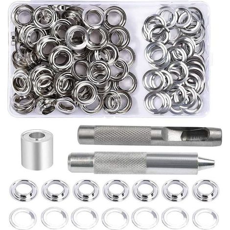 Œillets Kit, 100 Ensembles Œillets 12 mm Œillets, Kit de réparation de bâche, Avec 3pcs Grommet Outils à Oeillet Œillets Kit pour Bâche, Tissu, Rideaux et Fabrication (1/5)