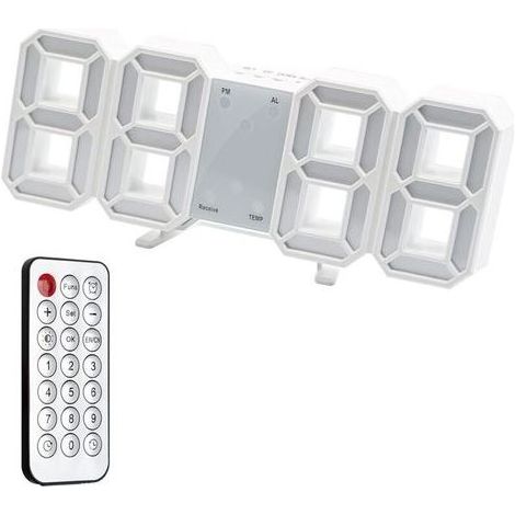 Digitale 3D-LED-Wanduhr, Lichtwecker, Stummfunktion, Schlummerfunktion, einstellbare Helligkeit, 12-/24-Stunden-Anzeige, Datums-/Temperaturanzeige, für Büro, Küche, Wohnzimmer, Schlafzimmer, 24 cm, mi (1/4)