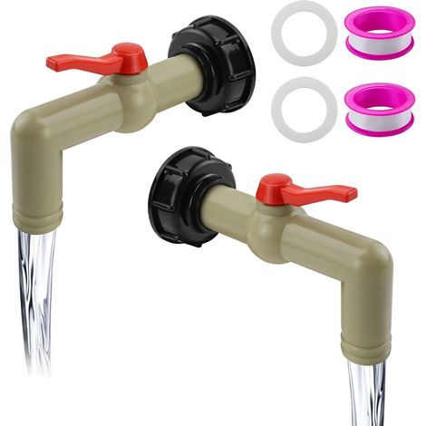 2 Pièces Robinet Exterieur Jardin, un Pouce Robinet pour Cuve en PP, Accessoire de Réservoir IBC avec Couvercle D'adaptateur, Y Compris Joint et Ruban Adhésif, pour Arrosage Jardin (1/5)