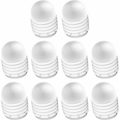 – Lot de 10 embouts de tube rond rentrant à ailettes – Tête demi-sphérique en PELD – Protection pour meubles – Ø extérieur 50mm blanc (1/3)