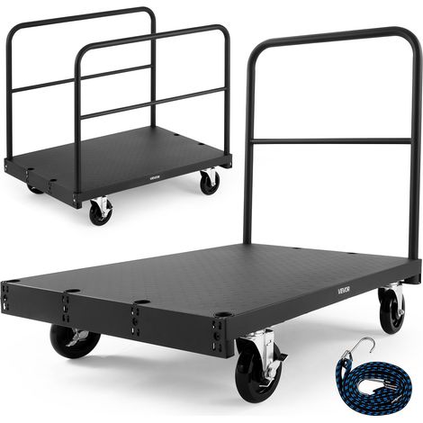 VEVOR Carrello per Cartongesso, Carico 816 kg, Carrello per Pannelli in Acciaio con Ruote Girevoli da 12,5 mm, con Piattaforma da 91,4 x 61 cm con 3 Corrimano Laterali per Fabbrica, Garage, Nero (1/5)