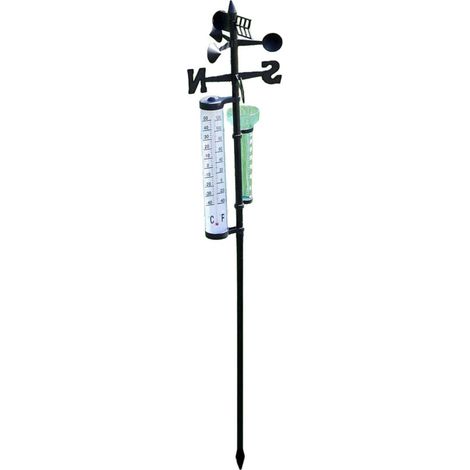 Weather Station Station météo avec girouette, thermomètre et pluviomètre 140cm noir 680g [Matériel: Plastique et Métal]