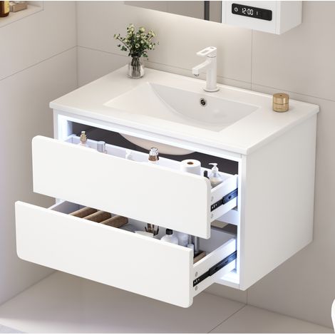 Mobile bagno sospeso 76x46x48,5 cm in MDF bianco con lavabo e contenitore FloraGrace (1/5)