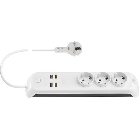 Vimar 00447.CK.B Presa multipla smart, compatibile con Alexa e Google Home, 3 uscite SICURY, 4 porte USB, interruttore luminoso, telecomando locale e remoto tramite applicazione, spina standard DE/FR (1/5)