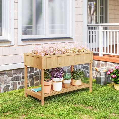Huerto Urbano de Madera Mesa de Cultivo con Estante Inferior Jardinera Elevada para Cultivo 110x46x76 cm Natural (1/5)
