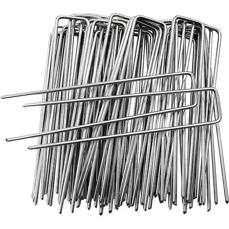 50Pcs Piquets de Jardin en Forme de U 150 mm x 40 mm, Piquets de Fixation en Acier Galvanisé pour Toile de Paillage, Agrafes de Jardin pour Bâche Anti-Mauvaises Herbes - Anti-Rouille (1/5)