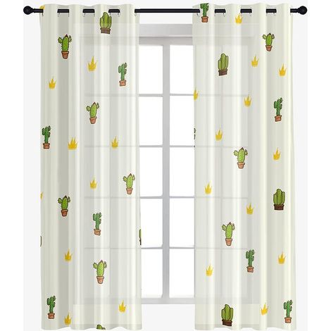 Juego de 2 cortinas transparentes con estampado de cactus, cortinas semitransparentes con ojales, cortinas elegantes para la decoración del hogar, dormitorio, sala de estar (55x95cm, Cactus 1) (1/5)