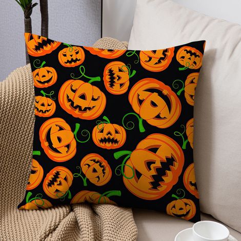 Halloween-Kürbis-Kissenbezug, Kissenhülle, Dekoration, lustige Horror-Kollektion mit Print, für Zuhause, Party (45x45 cm) (1/4)