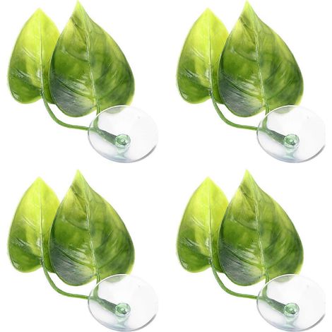Lot de 4 feuilles en plastique à double feuille avec ventouse pour poissons betta, adaptées aux aquariums de 5 à 10 litres. (1/3)
