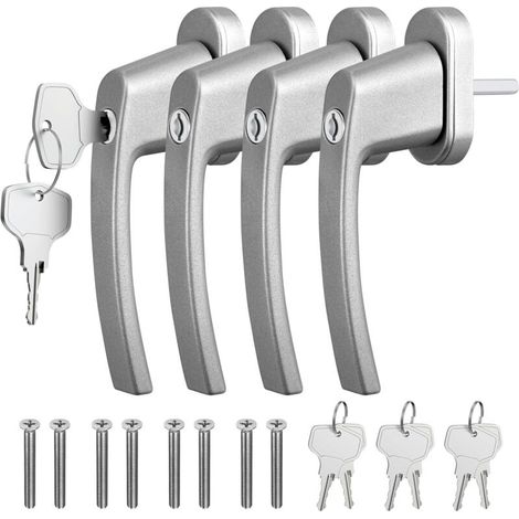 GETLITOOL Lot de 4 poignées de fenêtre pour fenêtres en Aluminium Serrure de fenêtre oscillobattante Poignées de Porte de Balcon Forme Simple de Mode Blanche pour sécurité Enfant Antivol Gris