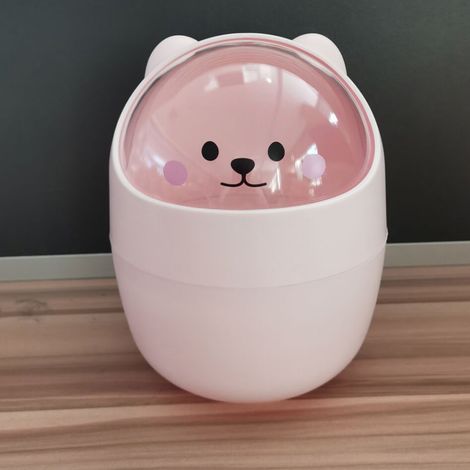 Mini poubelle de bureau mignonne avec couvercle, pour la maison, la chambre, la table de chevet, le bureau, poubelle à papier, rose (1/5)