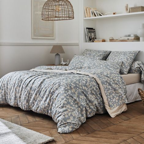 Parure de lit percale de coton LISON GRIS Taie 50x70 cm 240x220 cm (1/5)