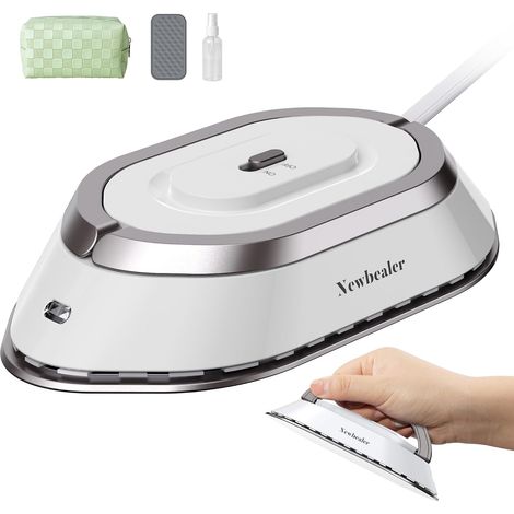 Mini Fer à Repasser de Voyage Portable Léger Compact pour Vacances Couture avec Sac de Rangement, Tension Universelle pour Utilisation Globale, Chauffe Vite sans Vapeur, Blanc (1/5)