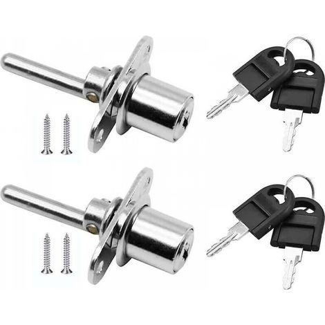 2 pièces, tiroir de serrure de porte avec clé pour serrure à piston de meuble, diamètre 16mm, longueur 61mm (argent) (1/5)