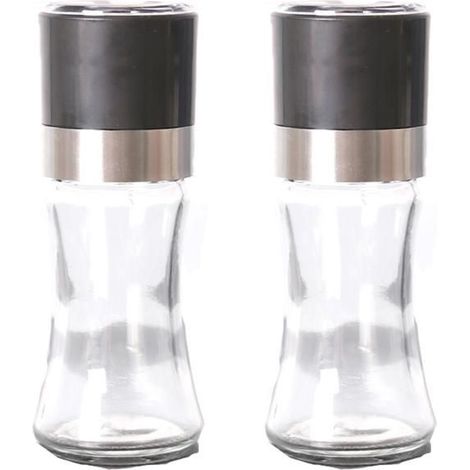 Salière et poivrière élégantes en verre transparent, compactes, idéales pour la cuisine et la salle à manger. (1/3)