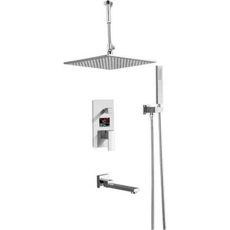 Ensemble de douche mitigeur thermostatique intelli Ensemble de robinets de douche numérique noir mat/chrome, robinet de douche de salle de bain cascade, pommeau de douche mélangeur à affichage numériq (1/5)