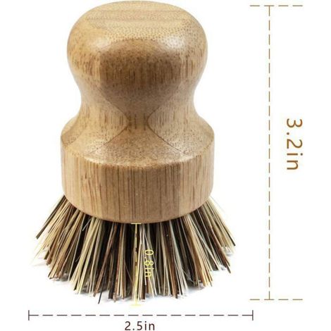 Lot de 2 Brosse à récurer Bambou Fibre coco Poêle Fonte Casserole Cuisine (1/3)