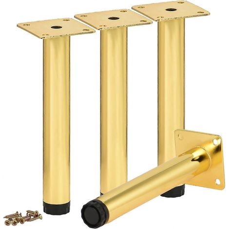 Verstellbare Schrankfüße, 10 cm (4 Zoll), 8er-Pack, runde, goldfarbene Eisenfüße für schwere Beanspruchung, DIY-Ersatzfüße für Sofa, Tisch und Schrank – 10 cm (4 Zoll) – Gold