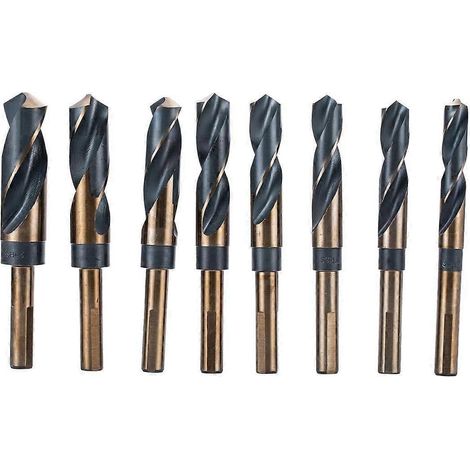 Coffret de 8 forets HSS à queue réduite, 14-25 mm, queue de 1/2", pour bois, métal et acier, en coffret aluminium. (1/5)