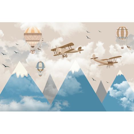 Fotomural infantil con aviones y globos entre montañas de nubes DWK002 200x135 (1/5)