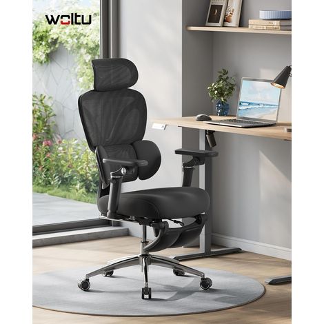 WOLTU Sedia Ergonomica da Ufficio Scrivania, Regolabile in Profondità, con Supporto Lombare, Poggiatesta 3D e Braccioli 6D, Nero (1/5)