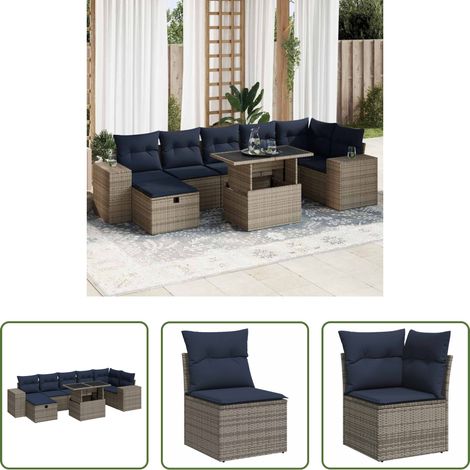 Gartentisch - 8-tlg. Garten-Sofagarnitur mit Kissen Braun Poly Rattan Akazie (1/5)