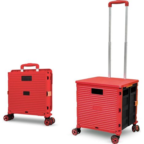 Caddie Pliable à Roulette, 54L/45KG Chariot Utilitaire Multifonctionnel et Durable de Grande Capacité avec Poignée Télescopique et 4 Roues Pivotantes Démontables pour Achats et Transportez, Rouge (1/5)
