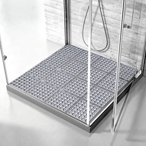 Tapis de douche antidérapant 60x60 cm, tapis de bain avec ventouses pour douche ou baignoire, tapis antidérapant pliable et découpable pour douche (Gris foncé, 60 x 60 cm) (1/5)