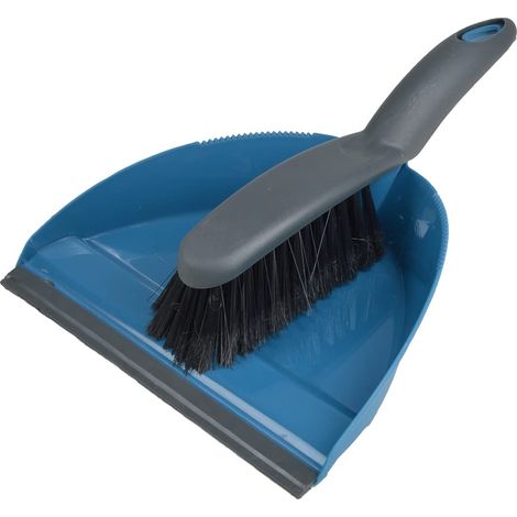 Pelle et Balayette Plastique avec Rebord en Gomme Bleu Paon et Anthracite