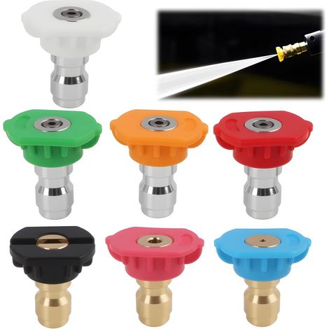 Pressure Washer Spray Nozzles, 7 Pack 1/4" Quick Coupling, Multi-Degree Nozzles for Versatile Cleaning, for Cars, Gardens, Patios etc (1/5)