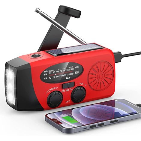 Radio d'Urgence Solaire à Manivelle, AM FM NOAA, Lampe LED, Batterie 2000 mAh, Chargeur USB Portable,... (1/5)