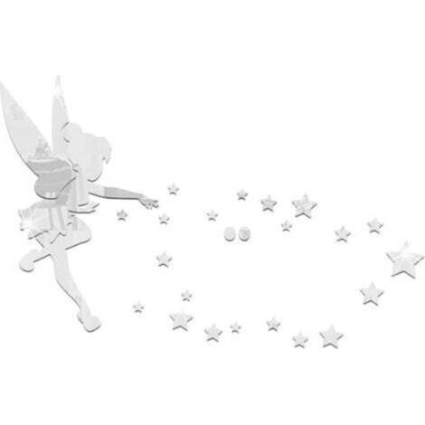 [JAMAIS UTILISÉ] Stickers Muraux Fée Fille et Motif Étoile Stickers Miroir Acrylique Argent 3D Stikers Murals Decoration pour Salon Chambre Bureau (1/4)
