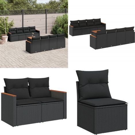 9-tlg. Garten-Sofagarnitur mit Kissen Schwarz Poly Rattan - Gartensorte - Gartenmöbelset - Outdoor-Lounge - Lounge Set - Rattan Gartenmöbel - Home & Living (1/5)