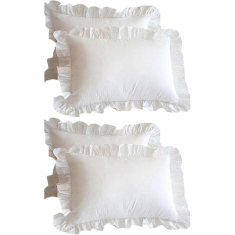 Lot de 4 taies d'oreiller blanches en coton uni à volants, style princesse, de style européen. (1/5)