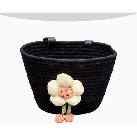 Cesta para bicicleta Hrippy trenzada de cuerda de algodón, patinete, bicicleta infantil, bicicleta de equilibrio, color negro (1/5)