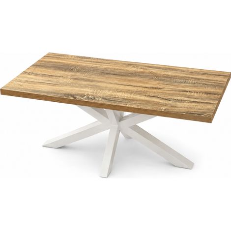 Mesa centro rectangular para salón acabado modelo Stacy acabado roble aserrado/blanco, 40cm(alto) 100cm(ancho) 50cm(largo) (1/5)