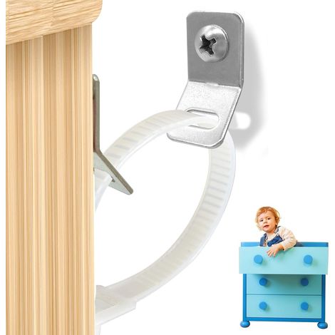 Anti-basculement Pour Meubles, 6 paquets Sangle De Sécurité Pour Meubles Kit De Protection D'ancrages Muraux Anti-basculement Pour Fixation Murale De Meubles D'armoires (1/5)