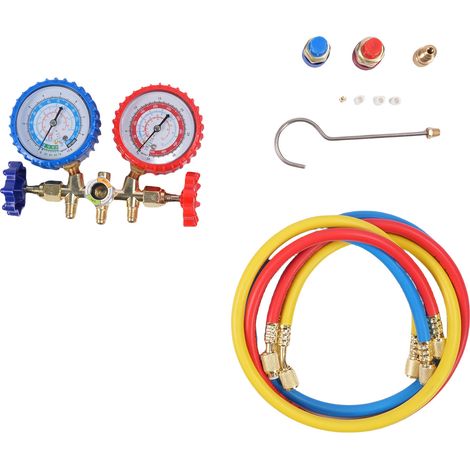 Ensemble de compteurs de collecteur, testeur de réfrigérant AC en alliage à 2 cadrans pour R22 R134A R410 536B et 134, connexion directe. (1/5)