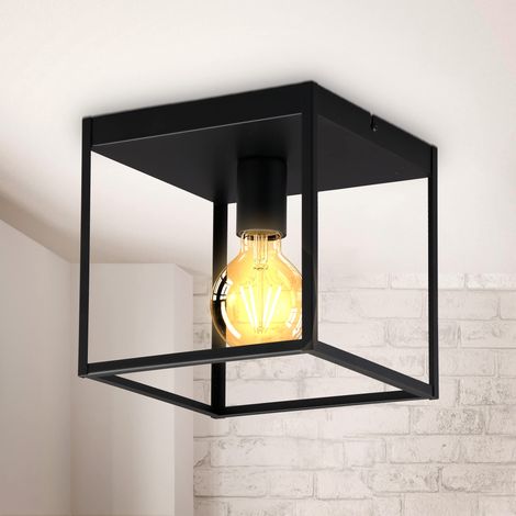 plafonnier cage métal noir, pour ampoule E27 de max 60W, ampoule non incluse, éclairage plafond vintage entrée, couloir, chambres IP20 (1/5)