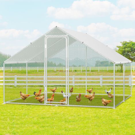 Randaco Recinto para gallineros con parque vallado de 3 x 3 x 2 m, 9 m², acero galvanizado, techo sombreado de PE, jaula, parque, recinto para animales