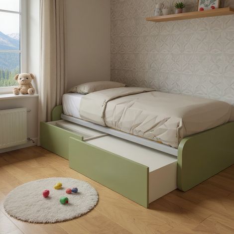 Letto singolo con cassetti 80x190 per cameretta - Design personalizzabile - Salvia