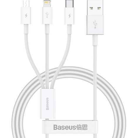 Cable de carga rápida USB Baseus Superior Data para M+L+C 3.5A 0.5M (Blanco) (1/5)