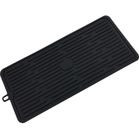 Tapis de Séchage Vaisselle en Silicone, 47 x 21 Cm Tapis de Drainage en Silicone, Tapis Egouttoir Vaisselle Silicone, Antidérapant, Résistant à la Chaleur, Passe au Lave-Vaisselle, Noir (1/5)