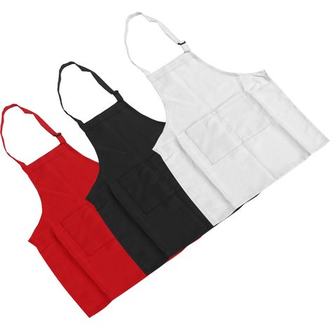 Set aus 3 Kinderschürzen (3-6 Jahre), mit Taschen, Farben: weiß, rot und schwarz, Größe M (56 cm lang). (1/5)