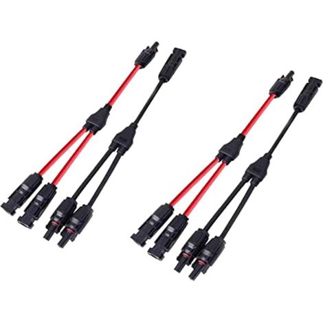 Connecteur solaire en Y - Adaptateur parallèle - Câble de panneau solaire - Répartiteur photovoltaïque - Prise en charge de 30 A - Câble rouge et noir - 2 jeux (1/5)